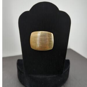 Vintage Gold Textured Ribbed Brooch Pin Rectangular MCM Retro
